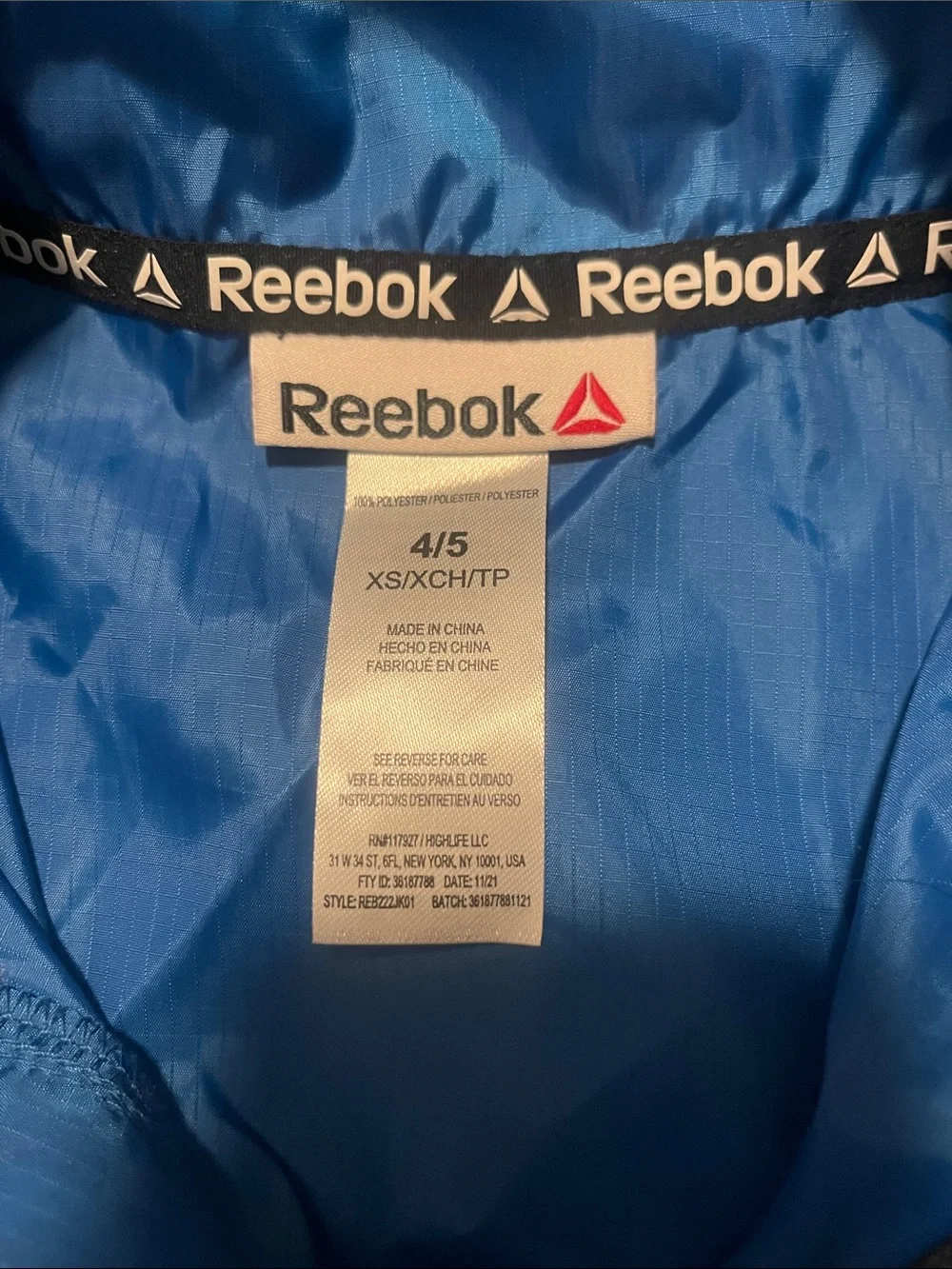 Reebok Blue Pullover Windbreaker with Red Logo